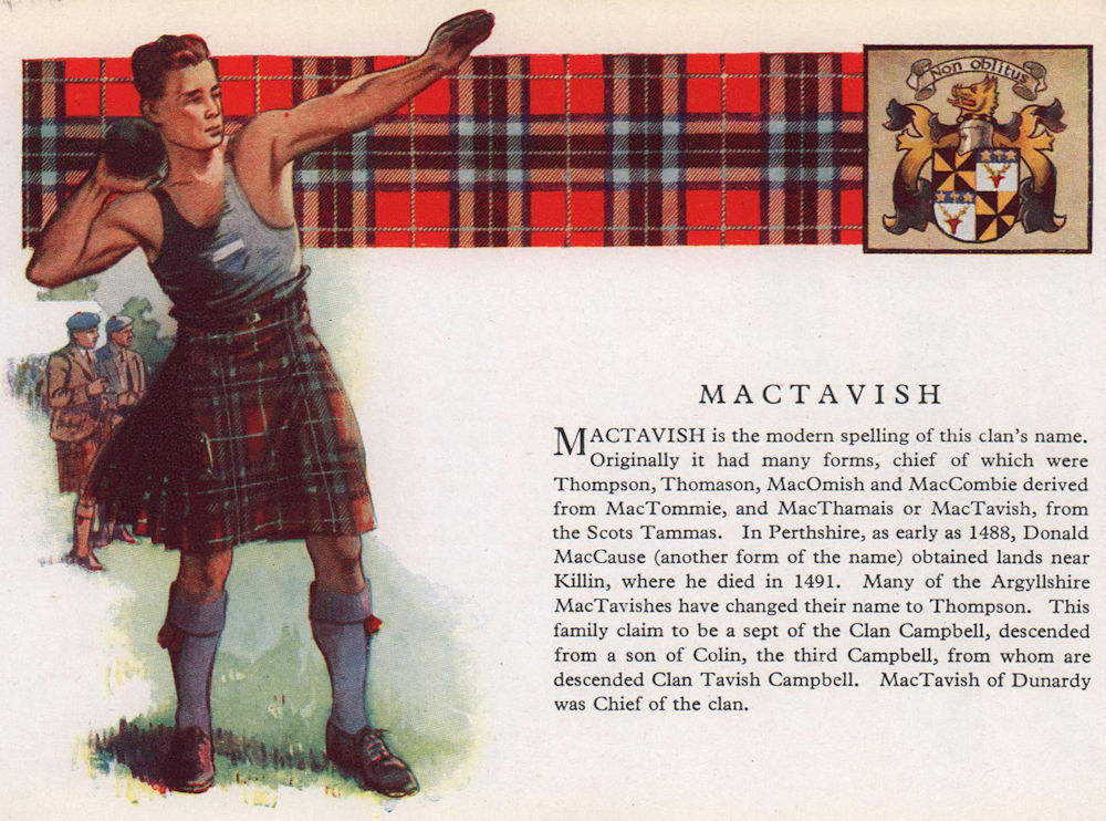 Associate Product MacTavish. Scotland Scottish clans tartans arms 1957 old vintage print picture