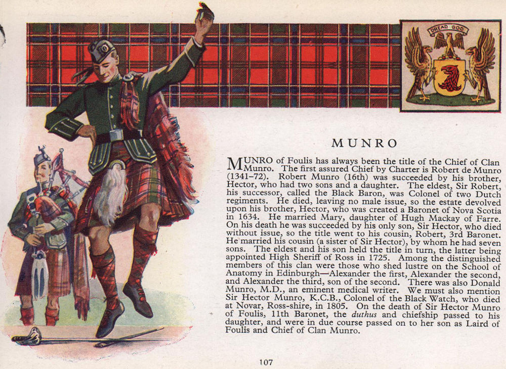 Associate Product Munro. Scotland Scottish clans tartans arms 1957 old vintage print picture