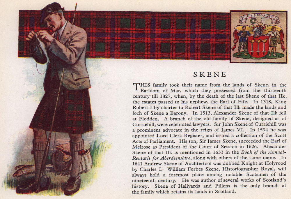 Associate Product Skene. Scotland Scottish clans tartans arms 1957 old vintage print picture