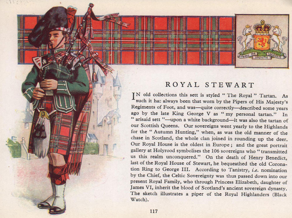 Associate Product Royal Stewart. Scotland Scottish clans tartans arms 1957 old vintage print