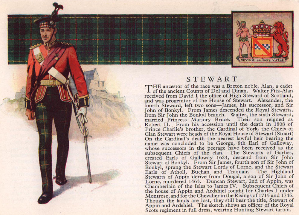 Associate Product Stewart. Scotland Scottish clans tartans arms 1957 old vintage print picture