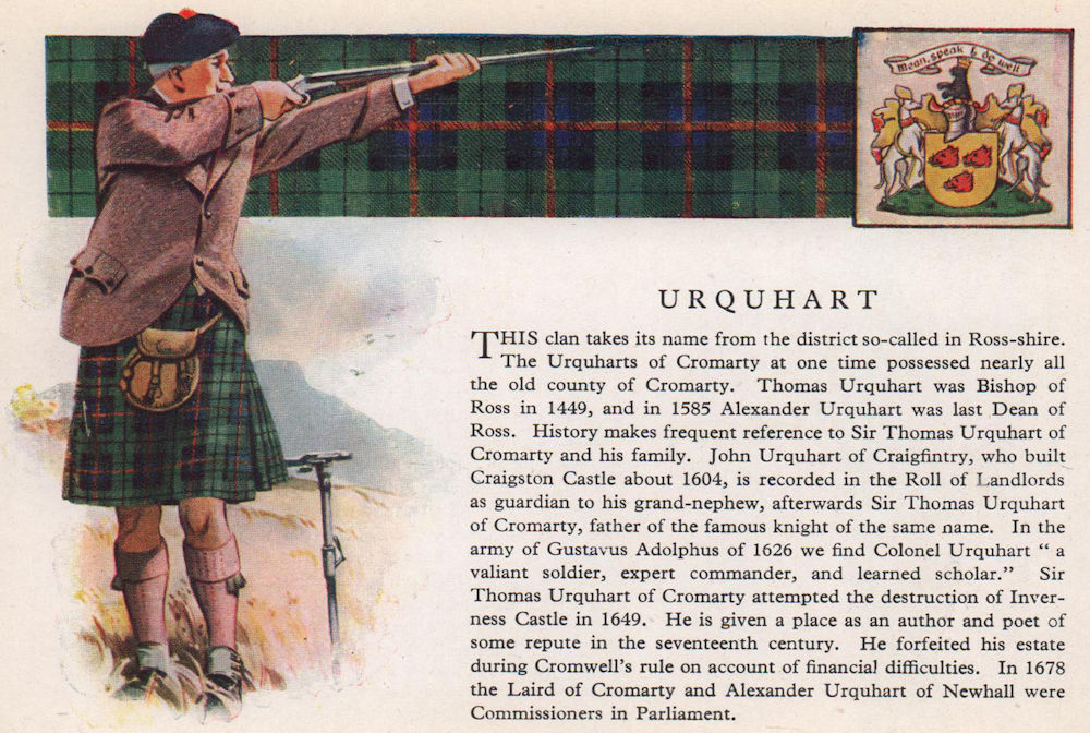 Associate Product Urquhart. Scotland Scottish clans tartans arms 1957 old vintage print picture