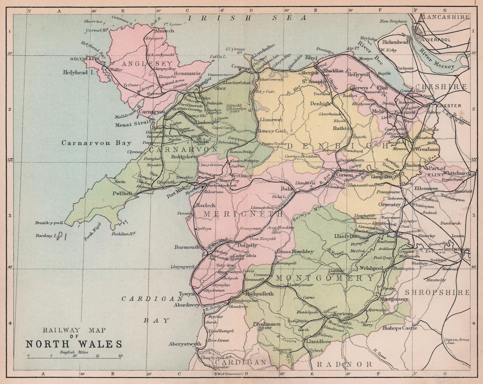 Associate Product WALES Railway Map of North Wales BARTHOLOMEW 1882 old antique plan chart