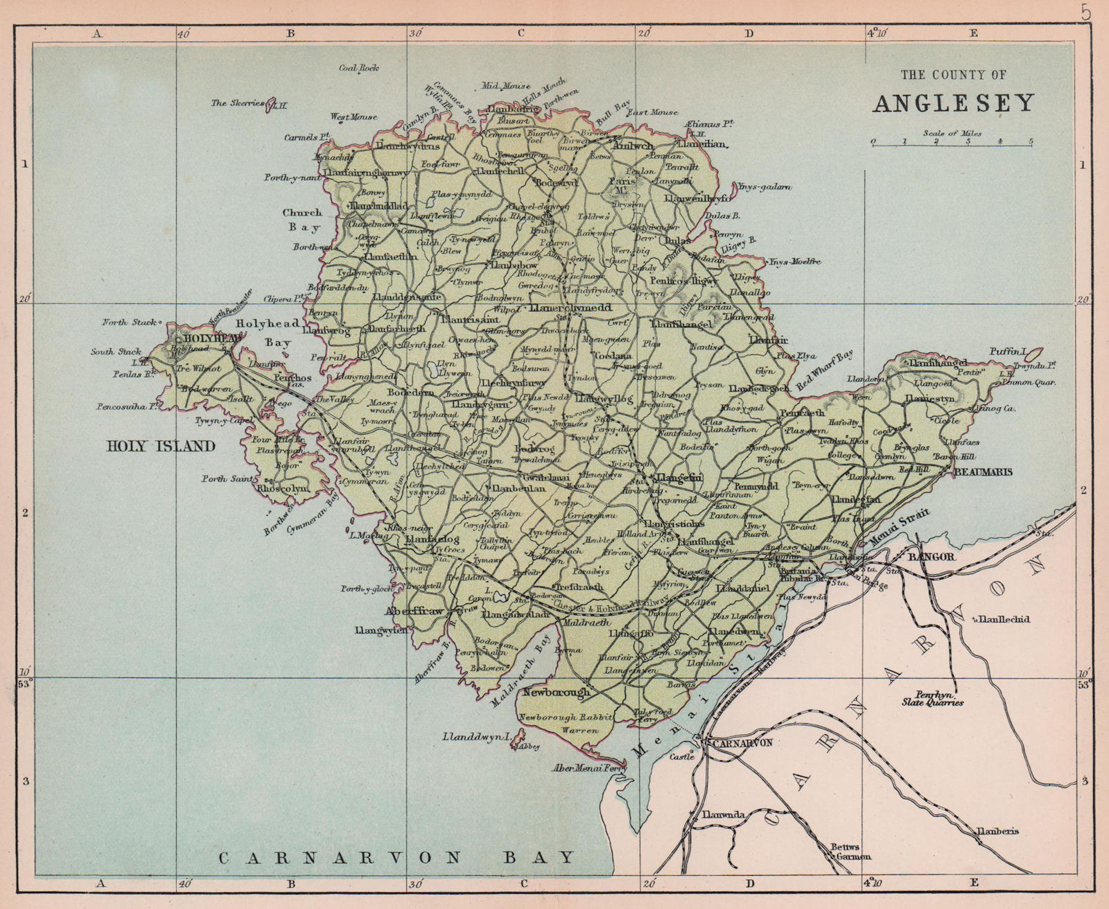 Associate Product WALES "The County of Anglesey" Antique map Holyhead Beaumaris BARTHOLOMEW 1882
