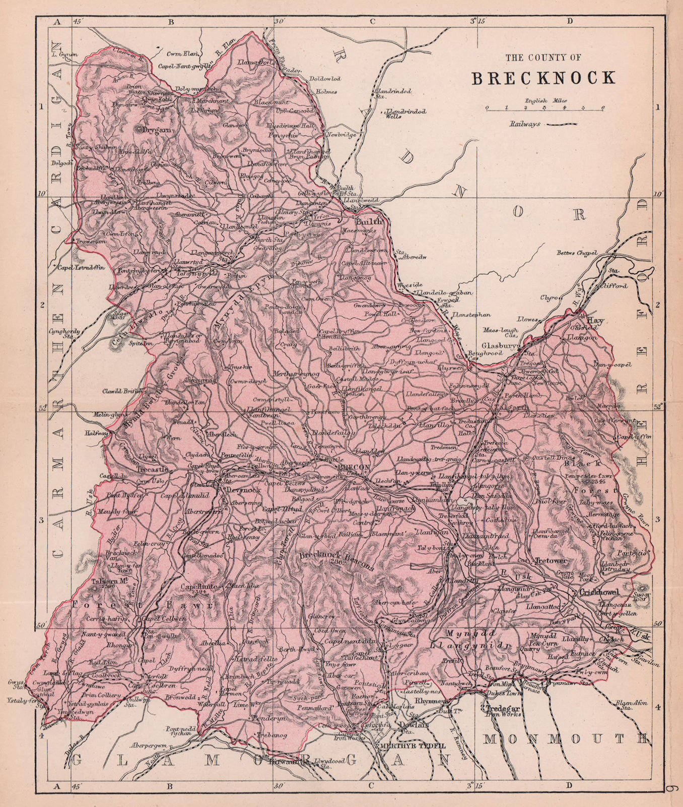 BRECKNOCKSHIRE "County of Brecknock" Brecon Beacons Wales BARTHOLOMEW 1882 map
