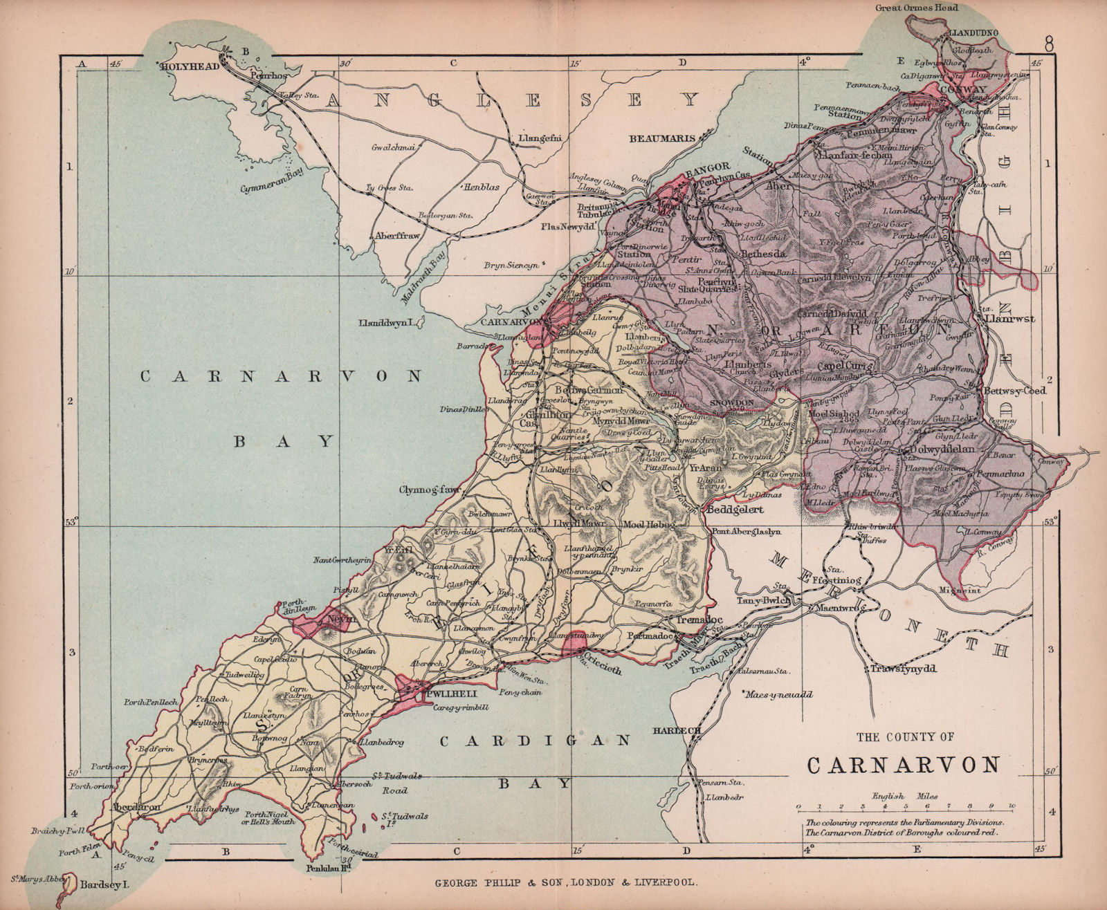 Associate Product CAERNARFONSHIRE "County of Carnarvon" Bangor Conwy Wales BARTHOLOMEW 1882 map