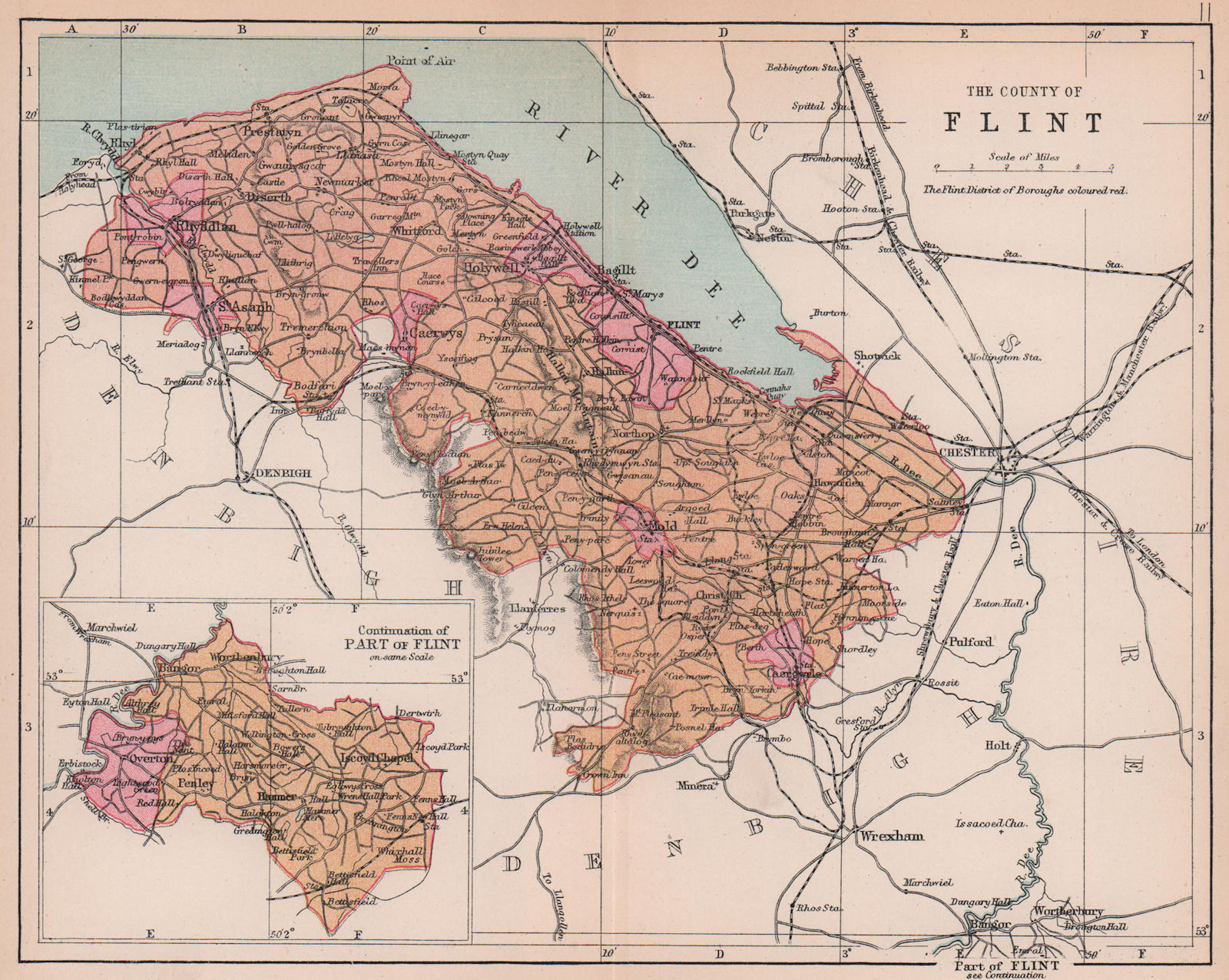 FLINTSHIRE "County of Flint" Rhyl Prestatyn Hawarden Wales BARTHOLOMEW 1882 map