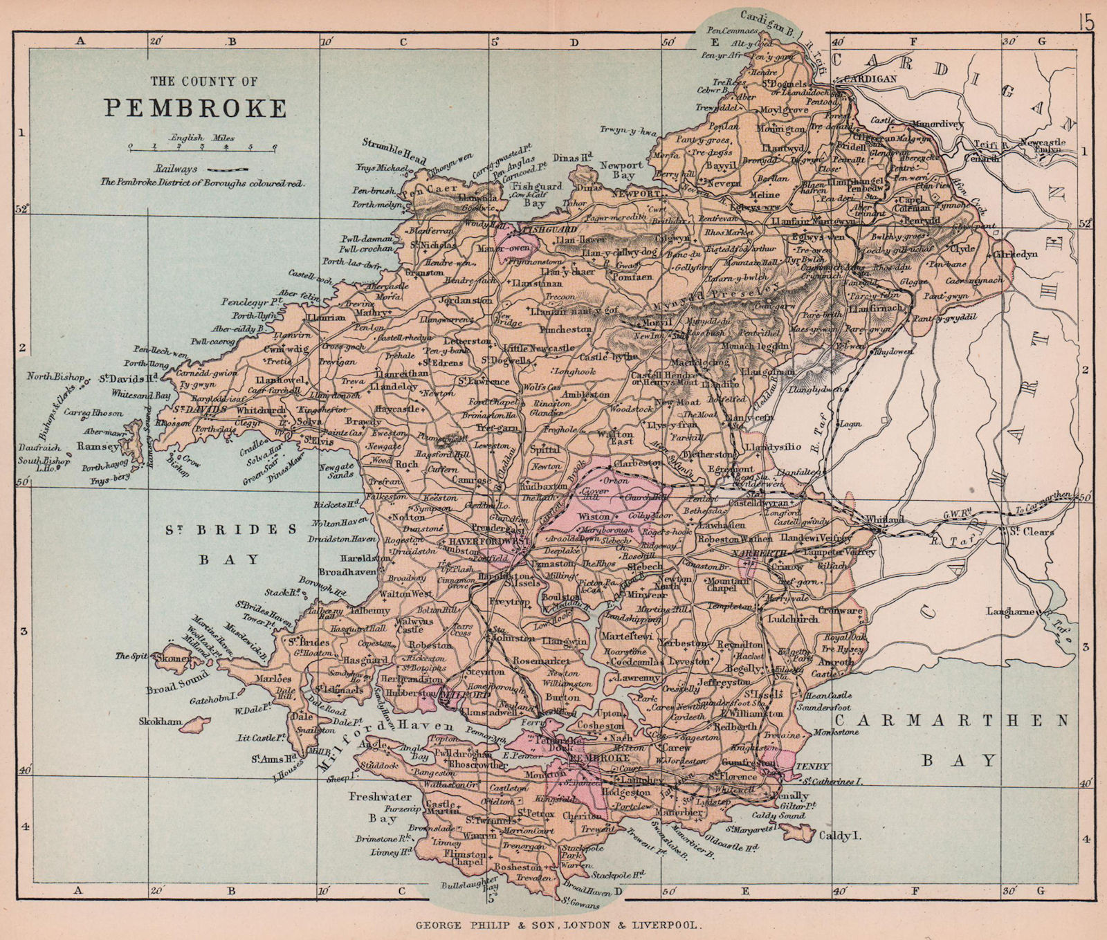 PEMBROKESHIRE County of Pembroke Haverfordwest Tenby Wales BARTHOLOMEW 1882 map