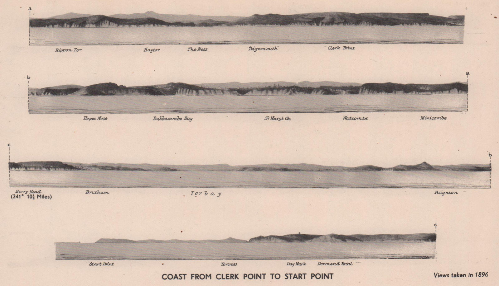 Clerk Point - Start Point. Teignmouth Brixham Devon coast profile ADMIRALTY 1943