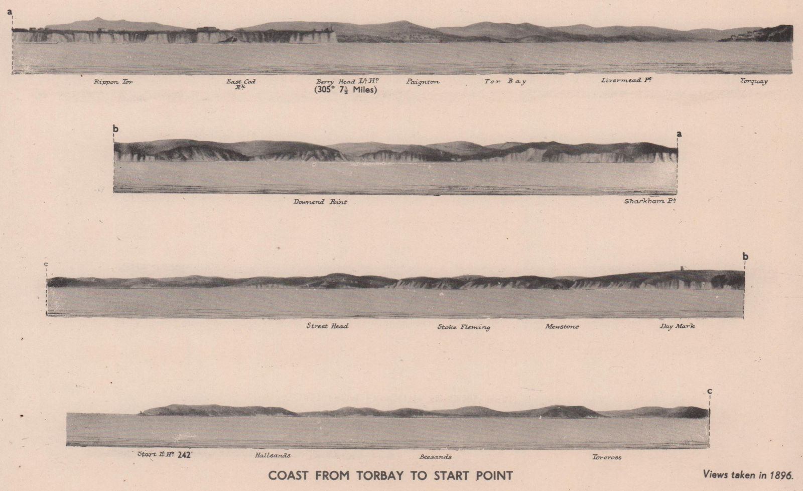 Torbay to Start Point. Devon coast profile. ADMIRALTY 1943 old vintage print