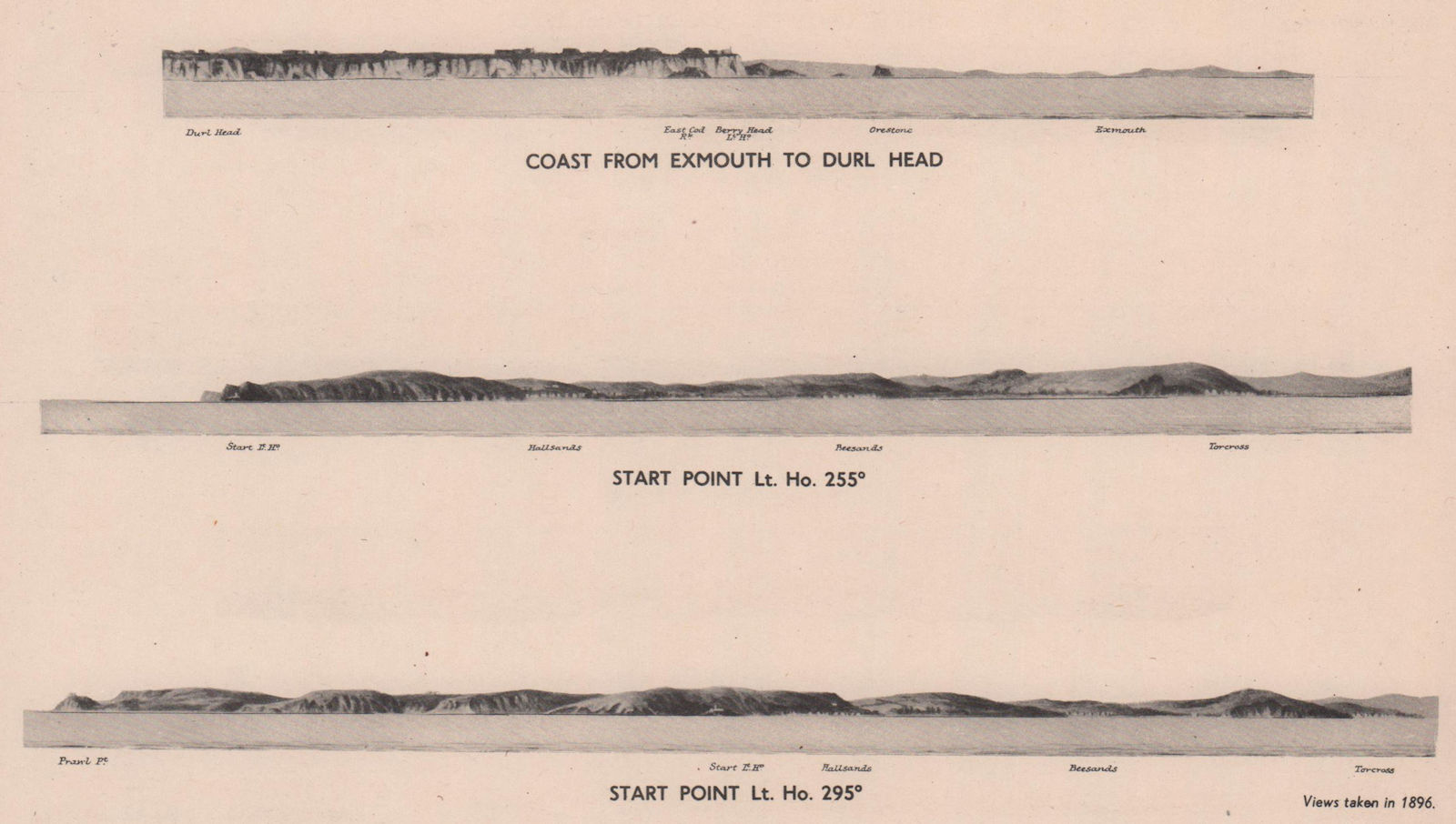 Start Point lighthouse. Exmouth to Durl Head Devon coast profile. ADMIRALTY 1943