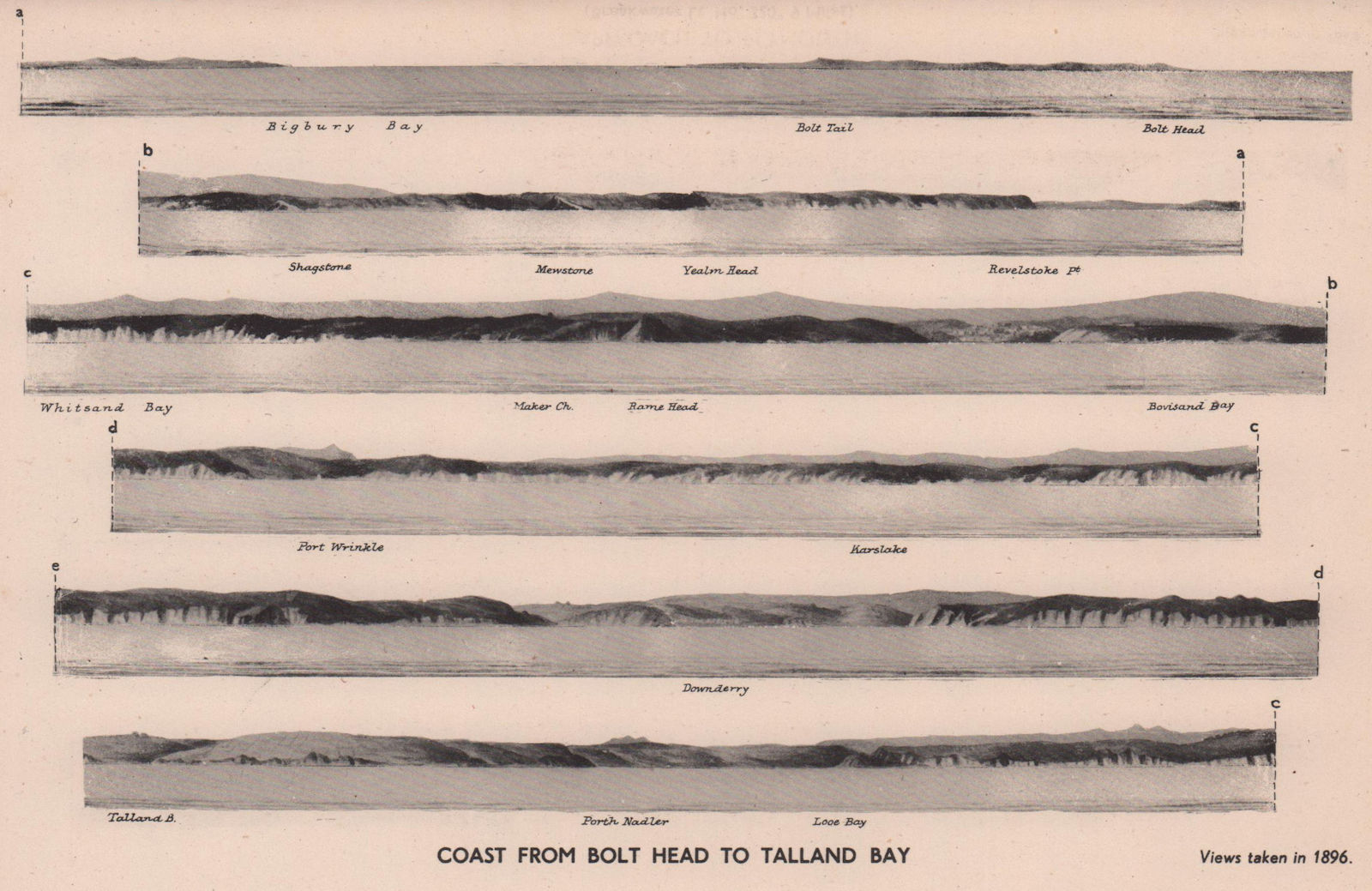 Bolt Head to Talland Bay. Looe. Devon coast profile. ADMIRALTY 1943 old print