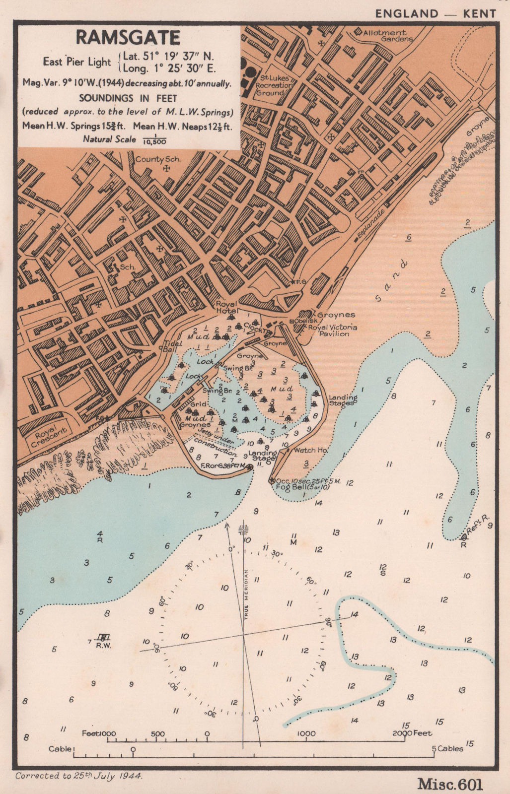 Ramsgate town plan & sea coast chart. Kent. ADMIRALTY 1944 old vintage map