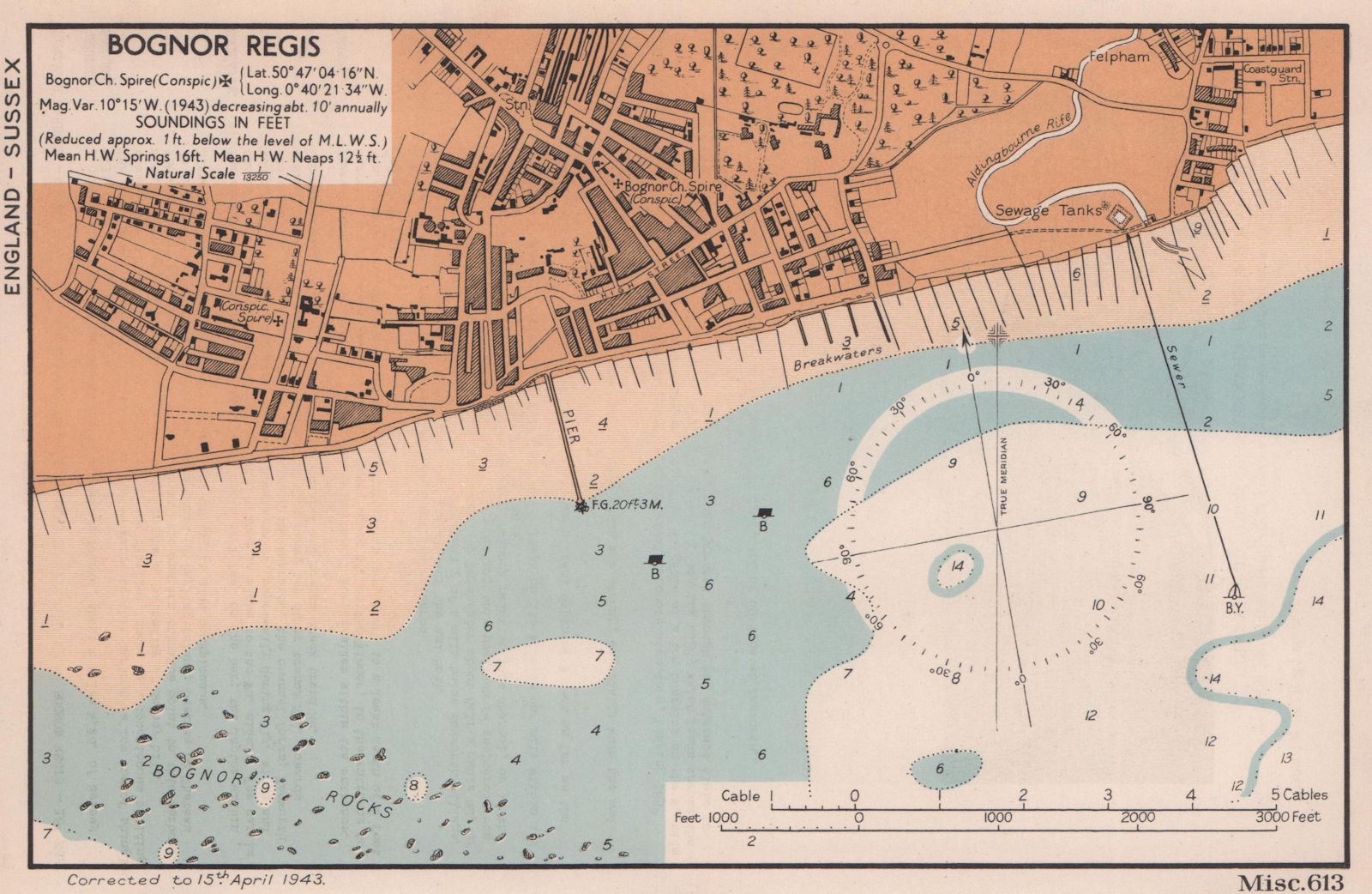 Associate Product Bognor Regis town plan & sea coast chart. Sussex. ADMIRALTY 1943 old map