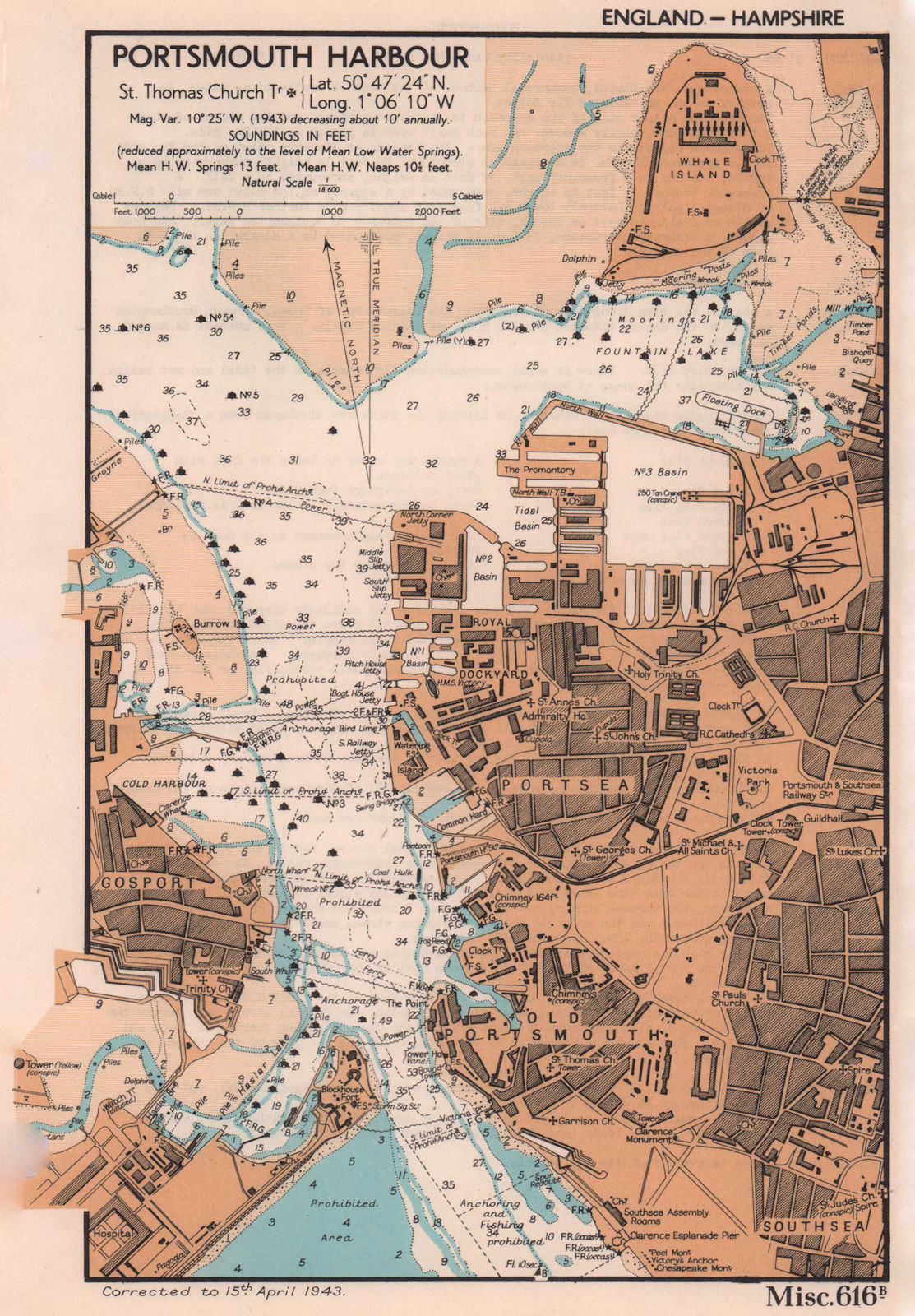 Associate Product Portsmouth Harbour town plan & sea coast chart. Hampshire. ADMIRALTY 1943 map