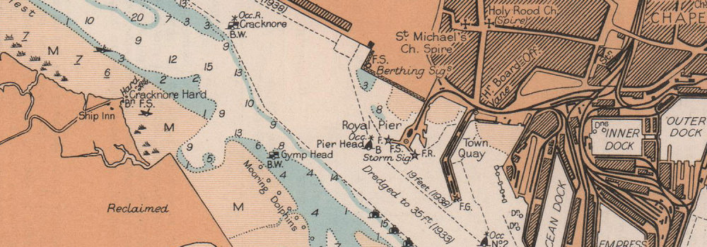 Southampton Docks Town Plan And Sea Coast Chart Hampshire Admiralty