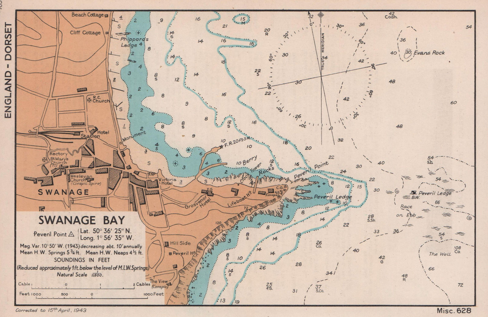 Associate Product Swanage Bay town plan & sea coast chart. Dorset. ADMIRALTY 1943 old map