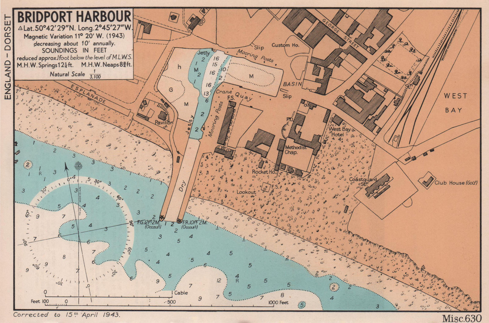 Associate Product Bridport Harbour town plan & sea coast chart. Dorset. ADMIRALTY 1943 old map