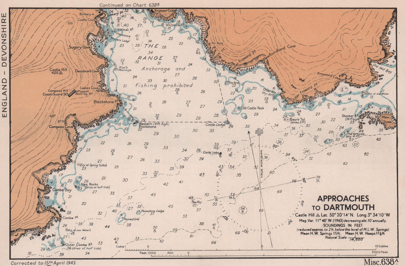 Associate Product Approaches to Dartmouth sea coast chart. Devon. ADMIRALTY 1943 old vintage map