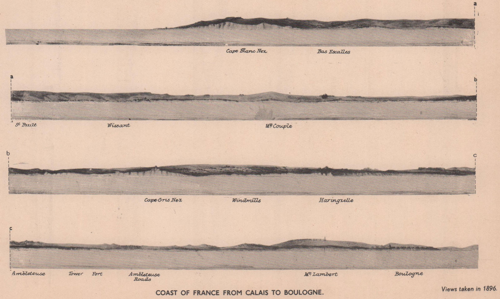 Associate Product Pas-de-Calais to Boulogne coast profile. Cape Blanc/Gris Nez. ADMIRALTY 1943