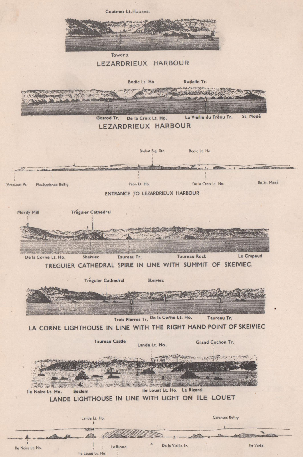 Lezardrieux Harbour Treguier Morlaix Côtes-d'Armor coast profile. ADMIRALTY 1943