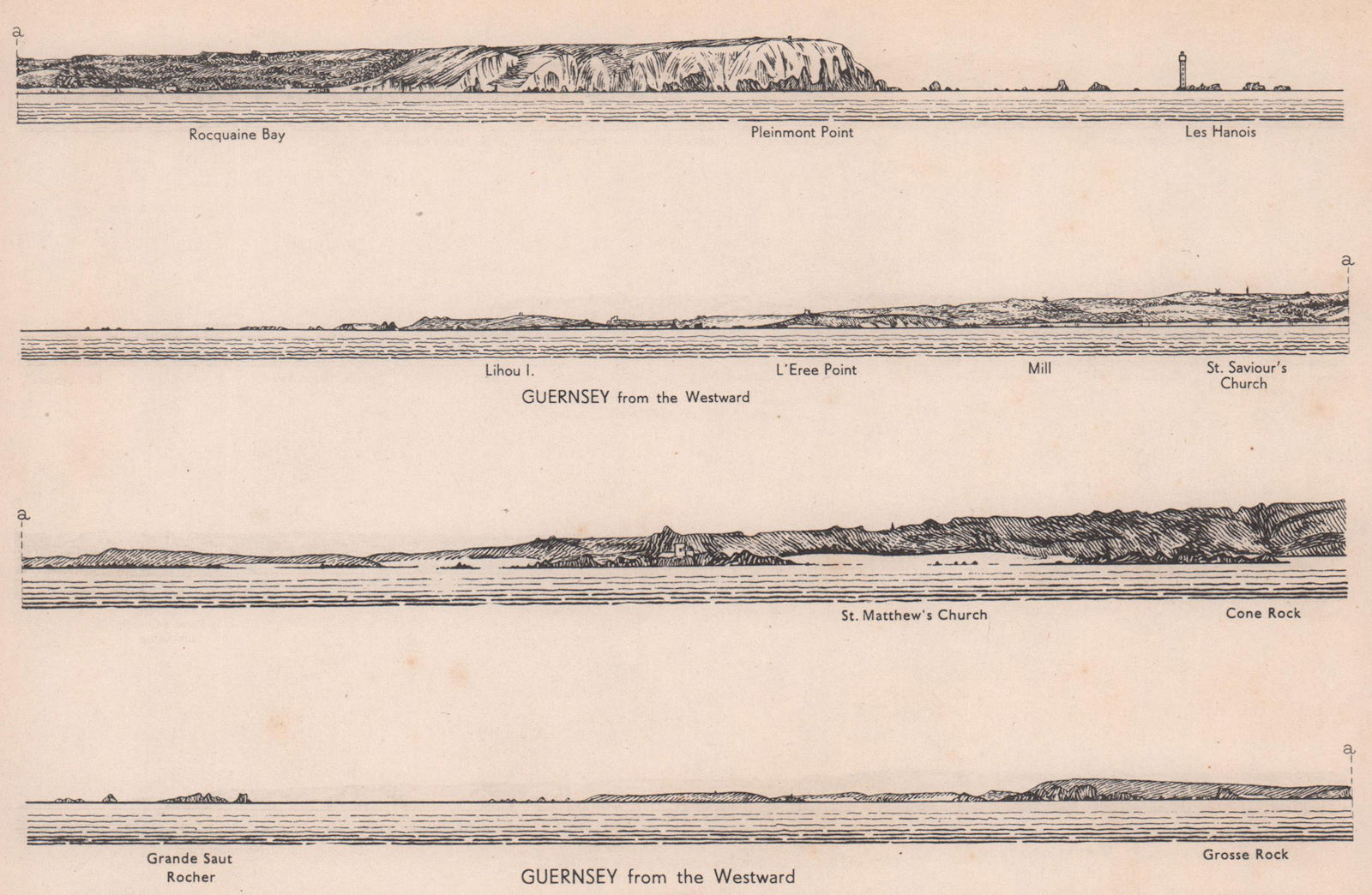 Associate Product Guernsey coast profiles from West. Rocquaine. Channel Islands. ADMIRALTY 1943