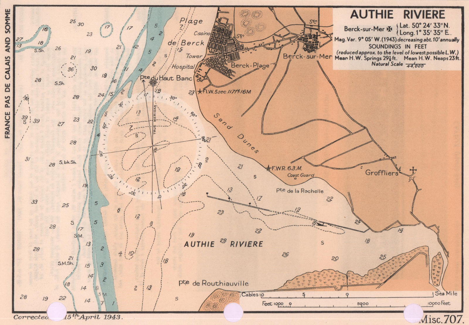 Associate Product Authie Riviere coast chart. Berck town plan. D-Day planning map. ADMIRALTY 1943