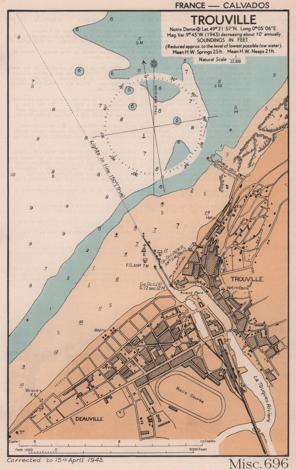 Associate Product Trouville Deauville town plan sea coast chart D-Day planning map. ADMIRALTY 1943