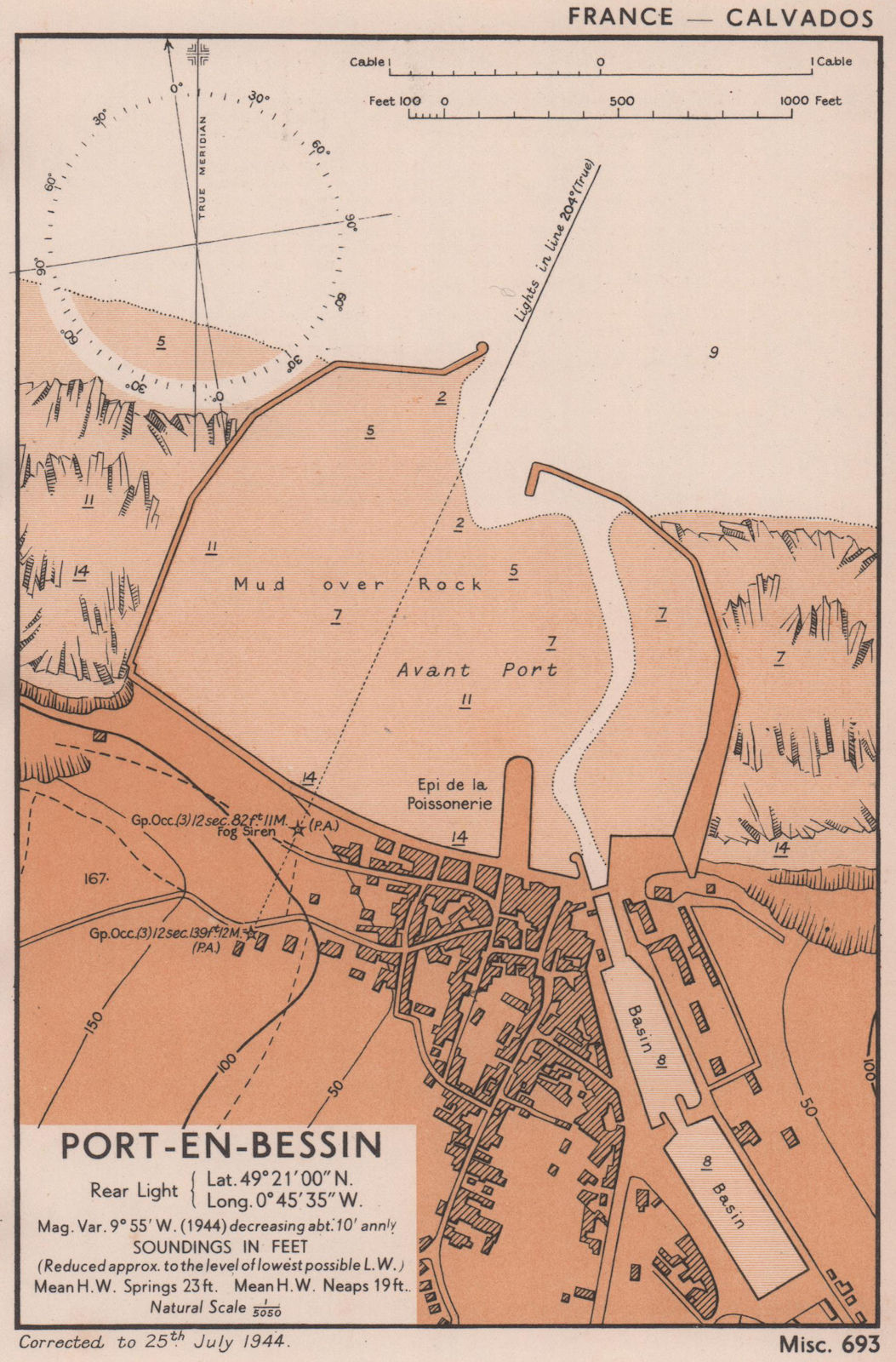Port-en-Bessin plan/sea coast chart D-Day planning map Gold beach ADMIRALTY 1944