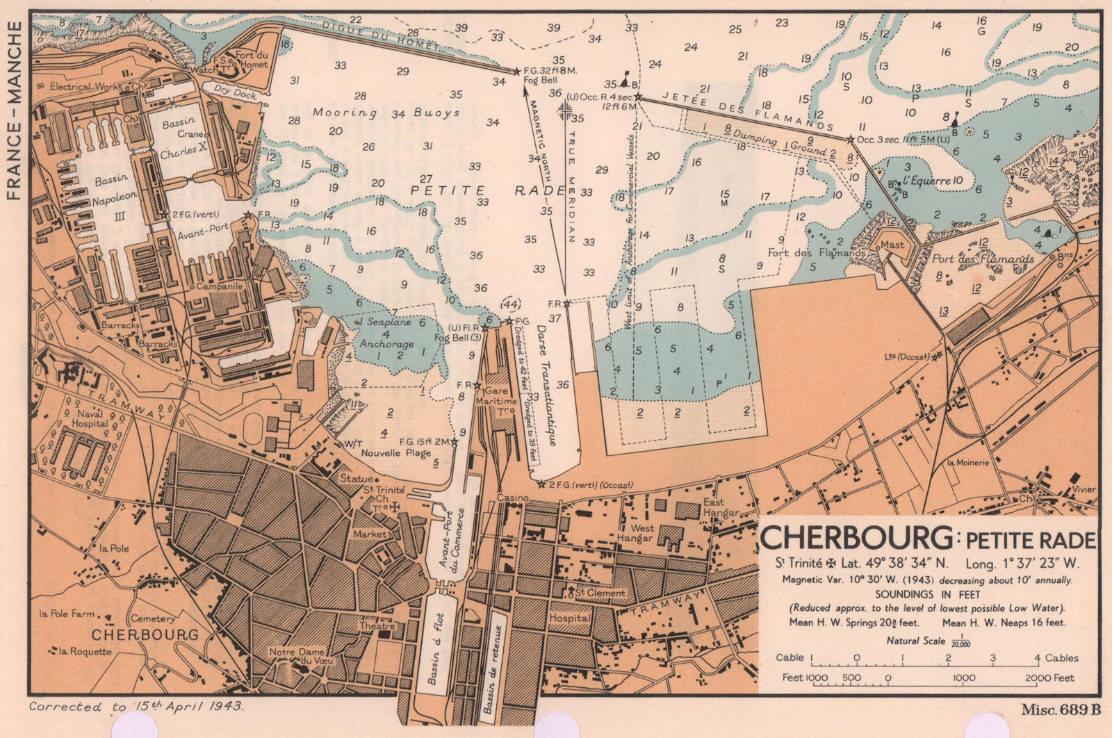 Associate Product Cherbourg Petite Rade town plan & sea chart. D-Day planning map. ADMIRALTY 1943