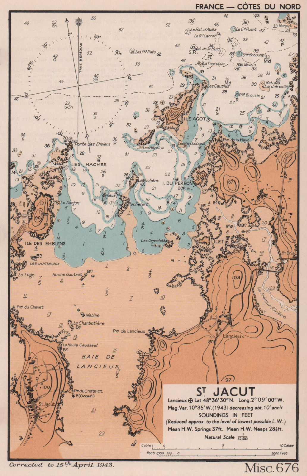 Associate Product Saint-Jacut sea coast chart. D-Day planning map. Côtes-d'Armor. ADMIRALTY 1943