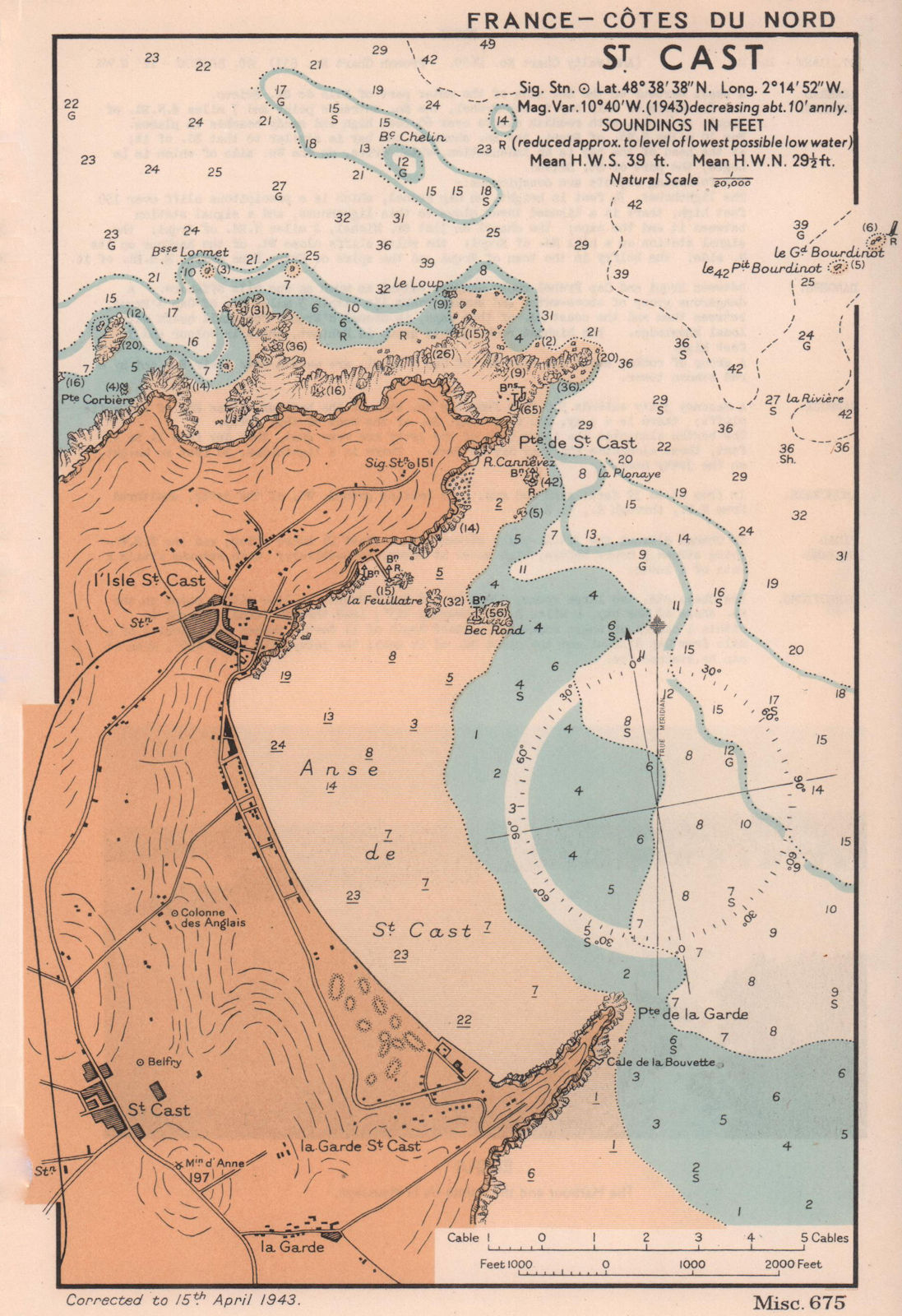 Saint-Cast sea coast chart. D-Day planning map. Côtes-d'Armor. ADMIRALTY 1943