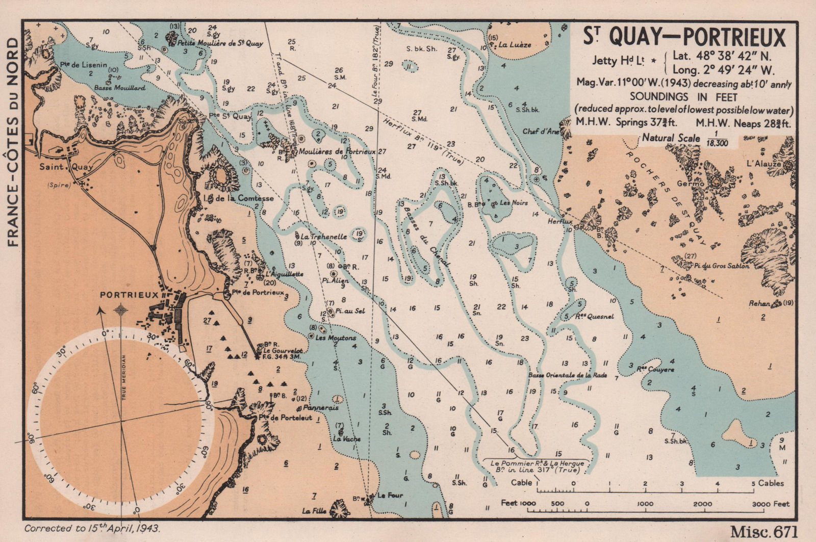 Associate Product Saint-Quay-Portrieux sea coast chart. Côtes-d'Armor. ADMIRALTY 1943 old map