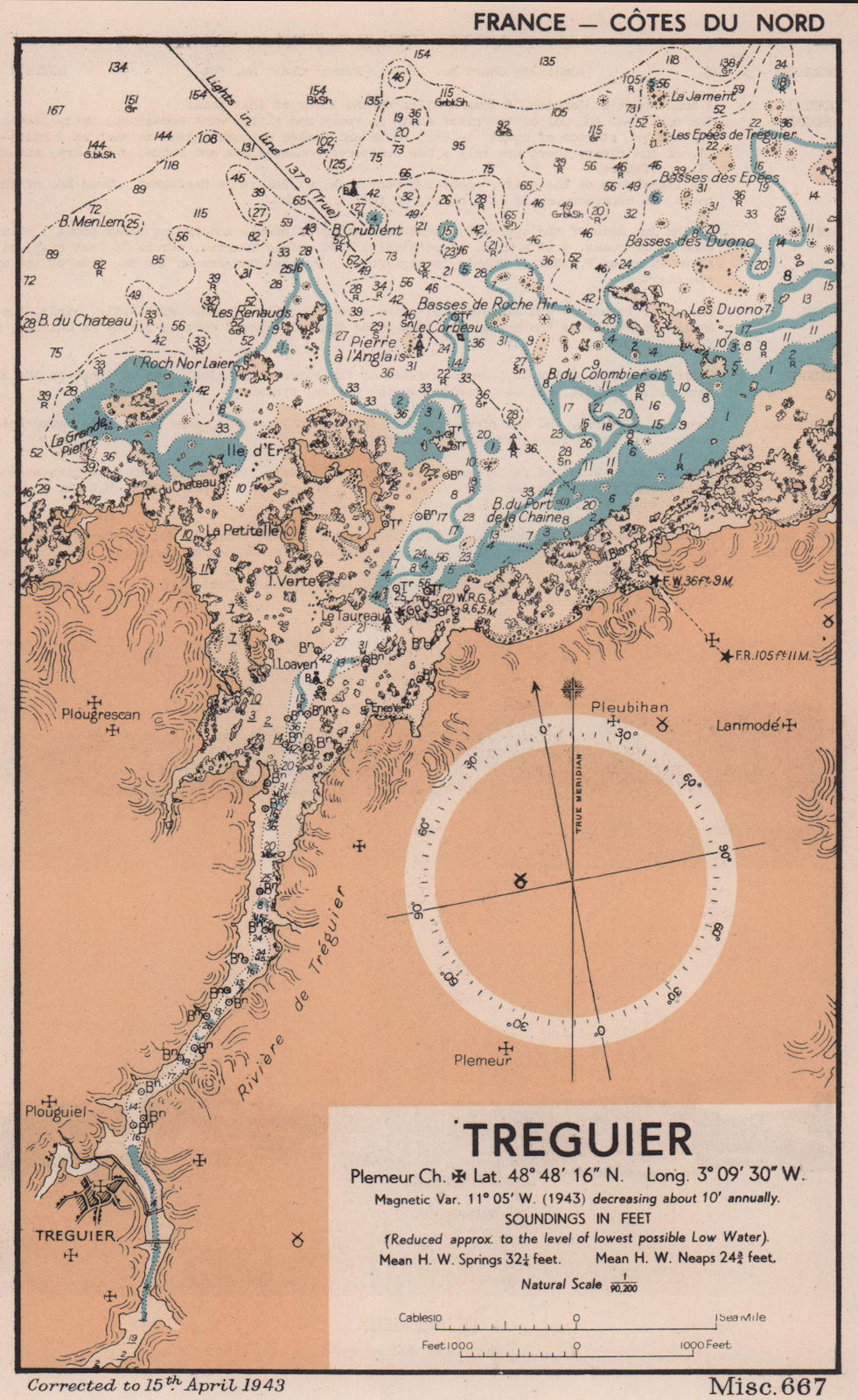 Associate Product Treguier sea coast chart. D-Day planning map. Côtes-d'Armor. ADMIRALTY 1943