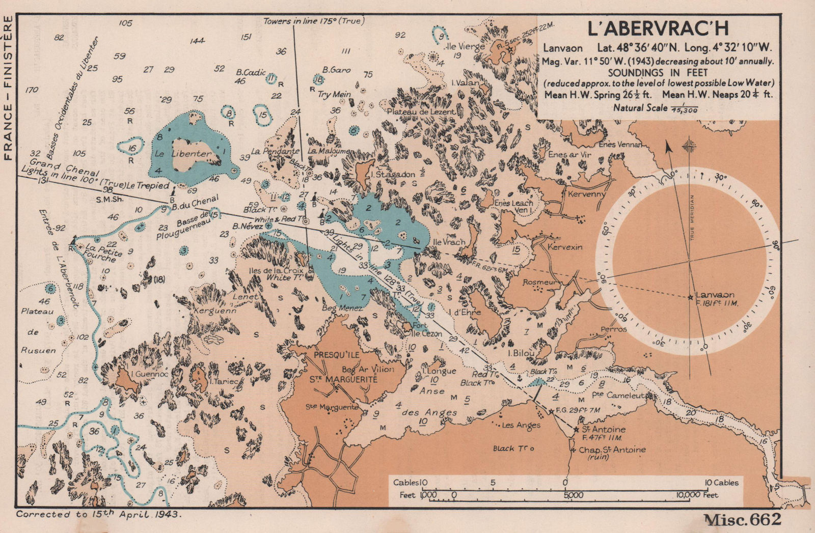 Associate Product L'Abervrac'h sea coast chart. D-Day planning map. Finistère. ADMIRALTY 1943