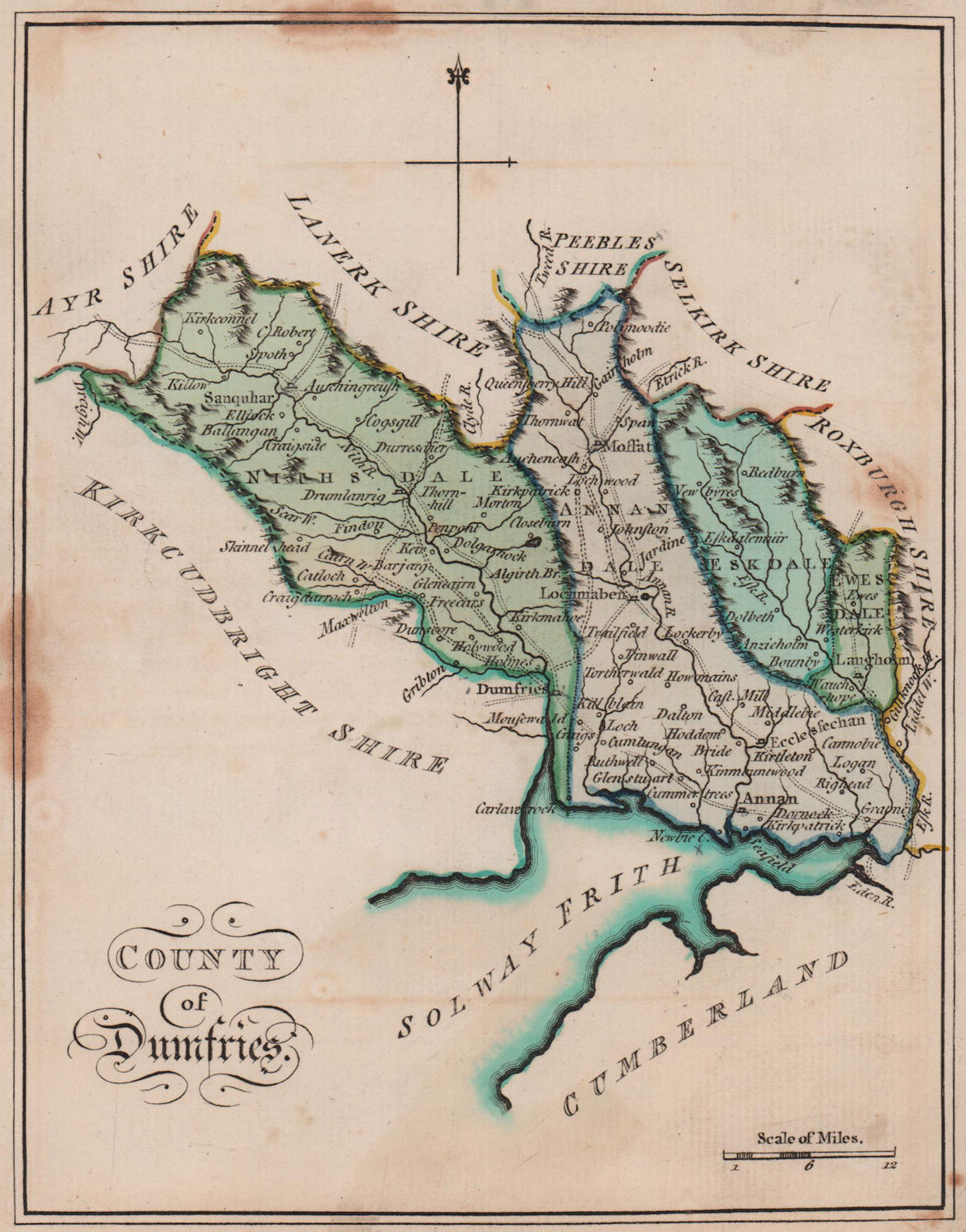 County of Dumfries. Dumfriesshire. SAYER / ARMSTRONG 1787 old antique map