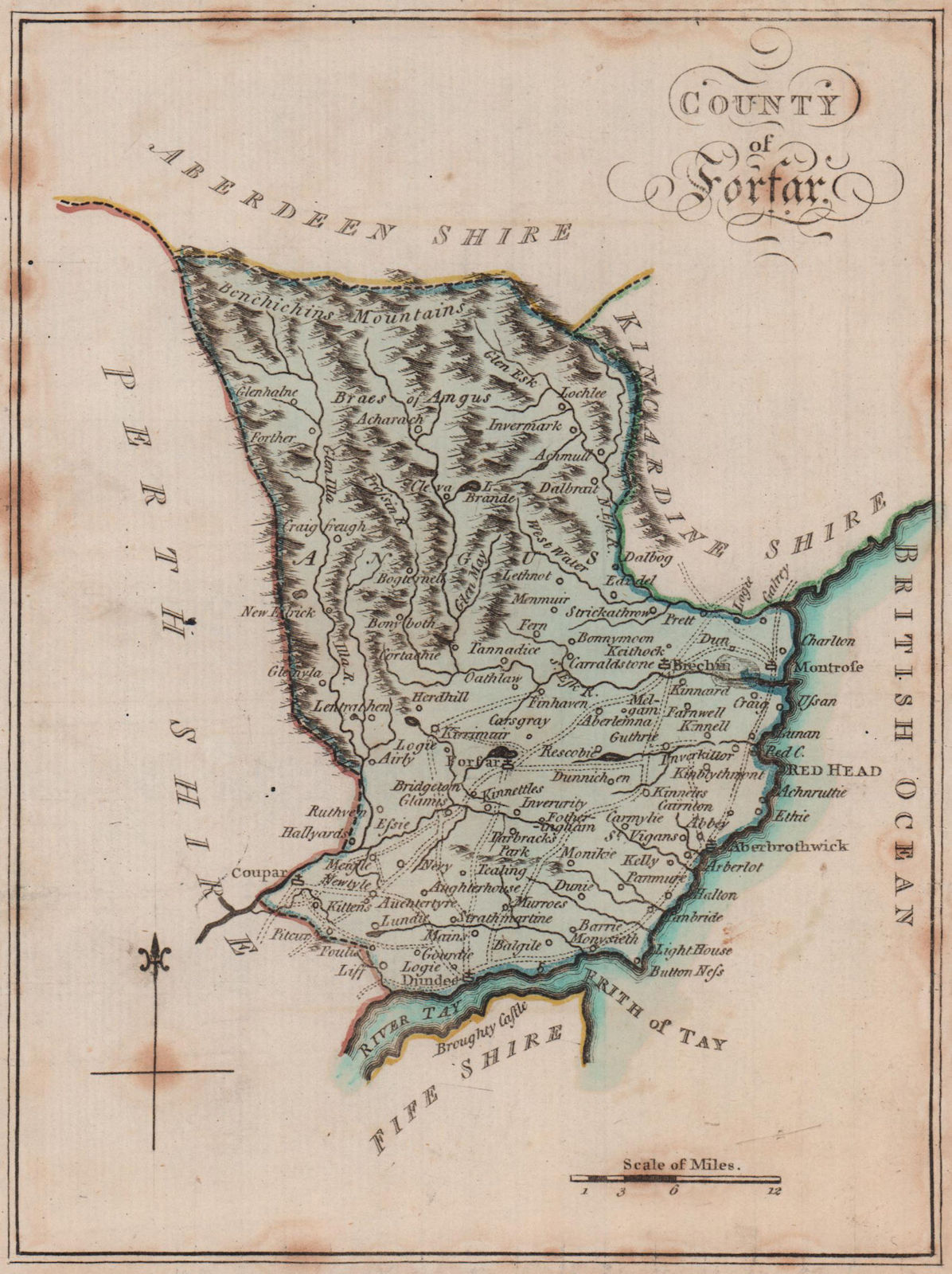 County of Forfar. Forfarshire / Angus. SAYER / ARMSTRONG 1787 old antique map
