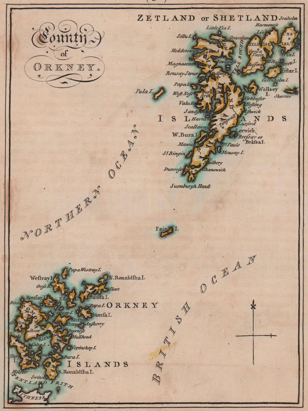 County of Orkney. Orkney & Shetland. SAYER / ARMSTRONG 1787 old antique map