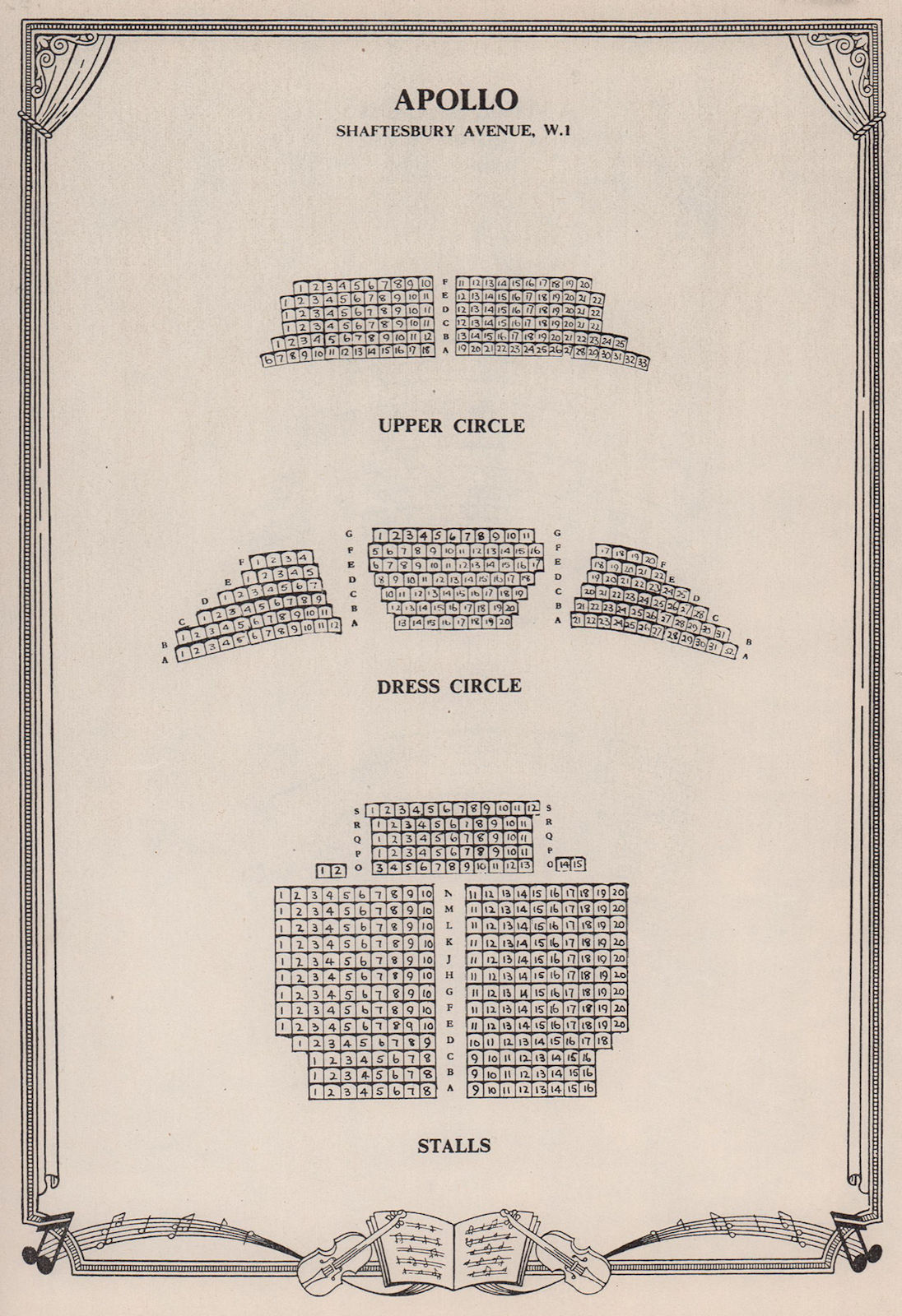 Associate Product Apollo Theatre, Shaftesbury Avenue, London. Vintage seating plan 1955 print