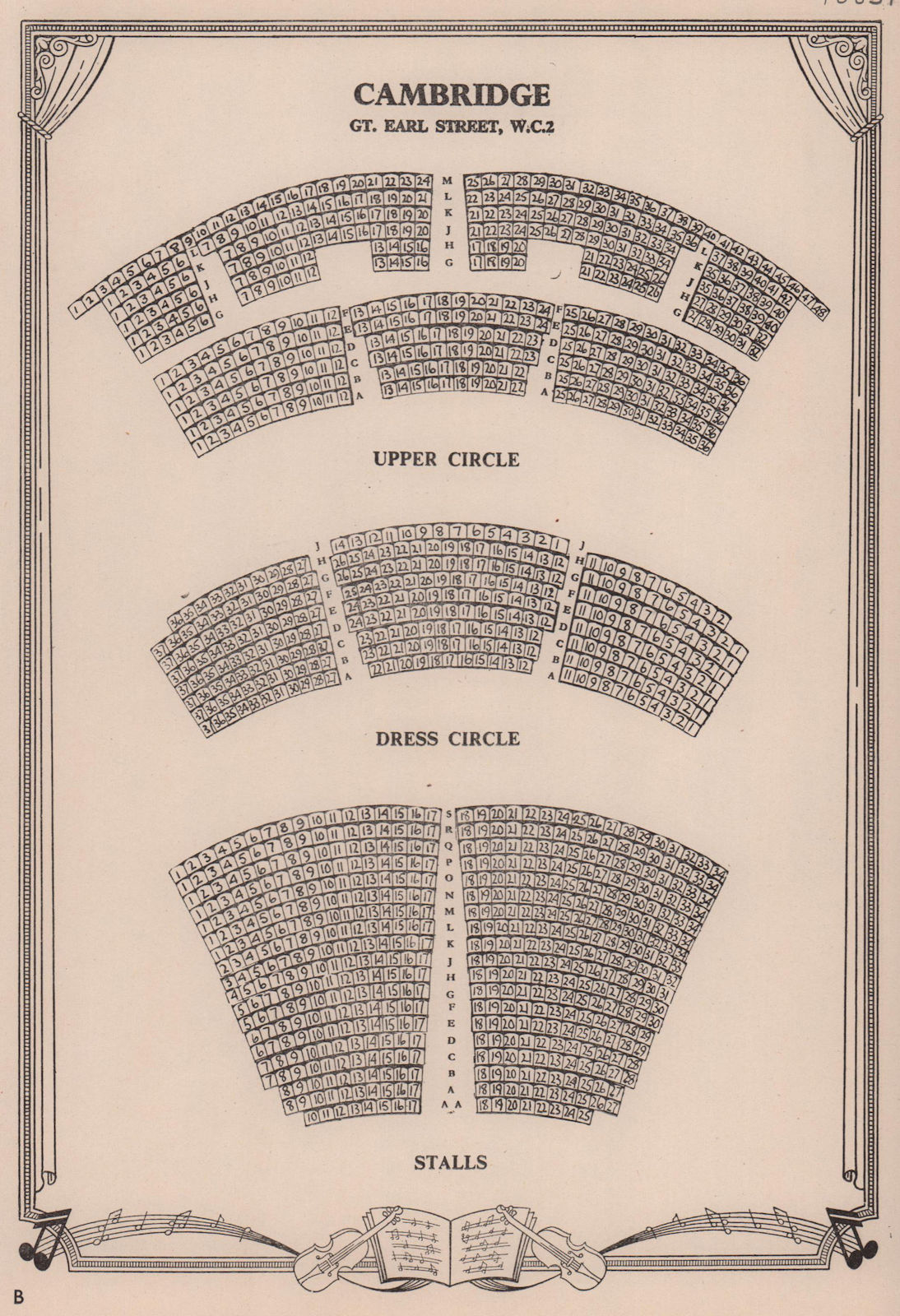 Associate Product Cambridge Theatre, Covent Garden, London. Vintage seating plan 1955 old print