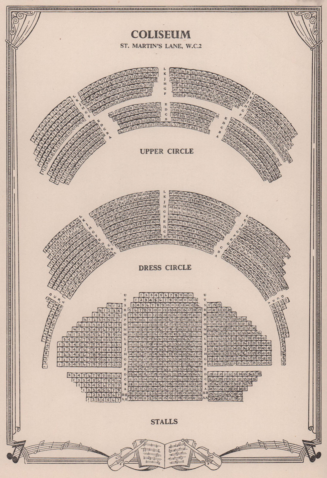 Associate Product Coliseum Theatre, St Martin's Lane, London. Vintage seating plan 1955 print
