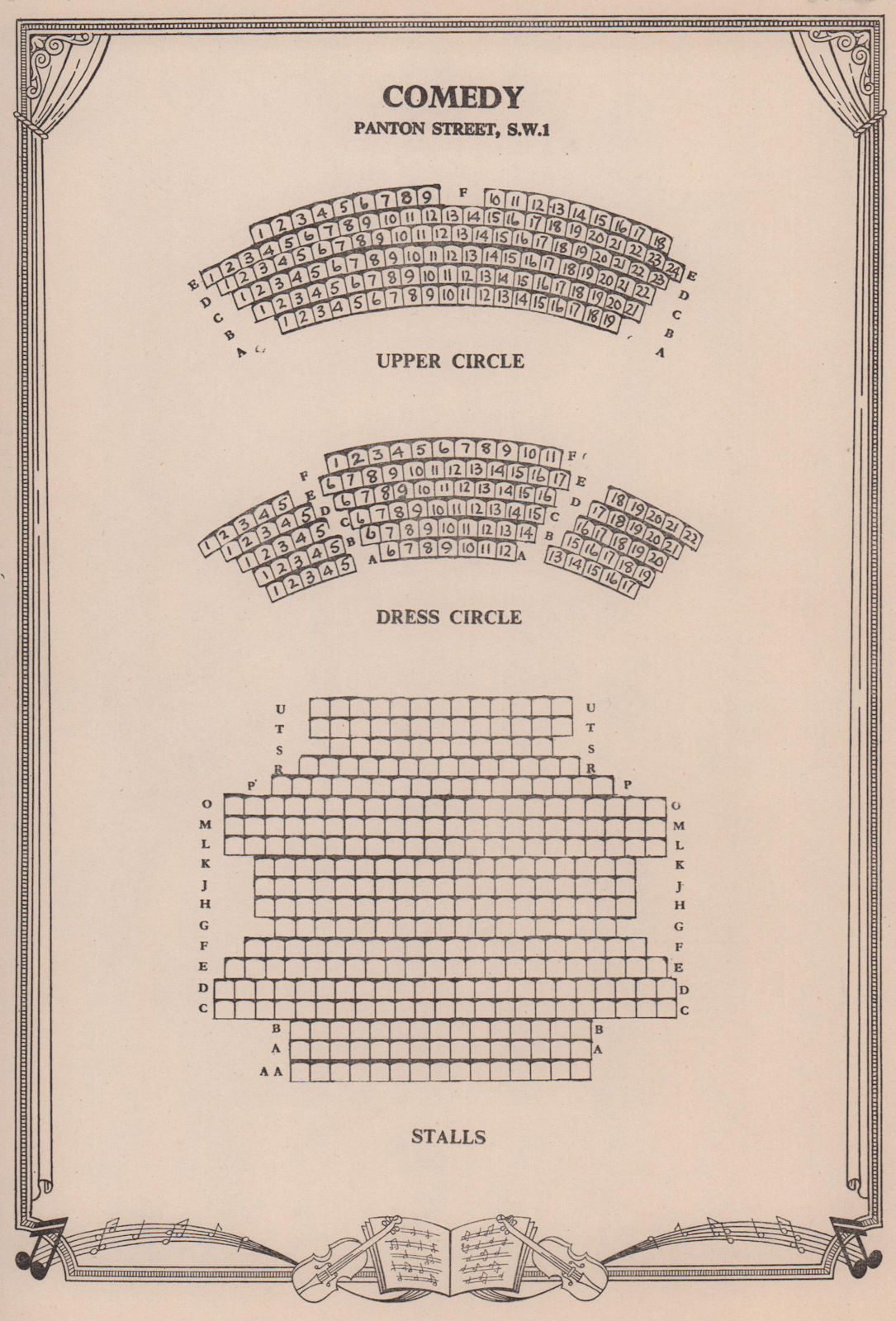 Comedy (now Harold Pinter) Theatre, Panton Street. Vintage seating plan 1955