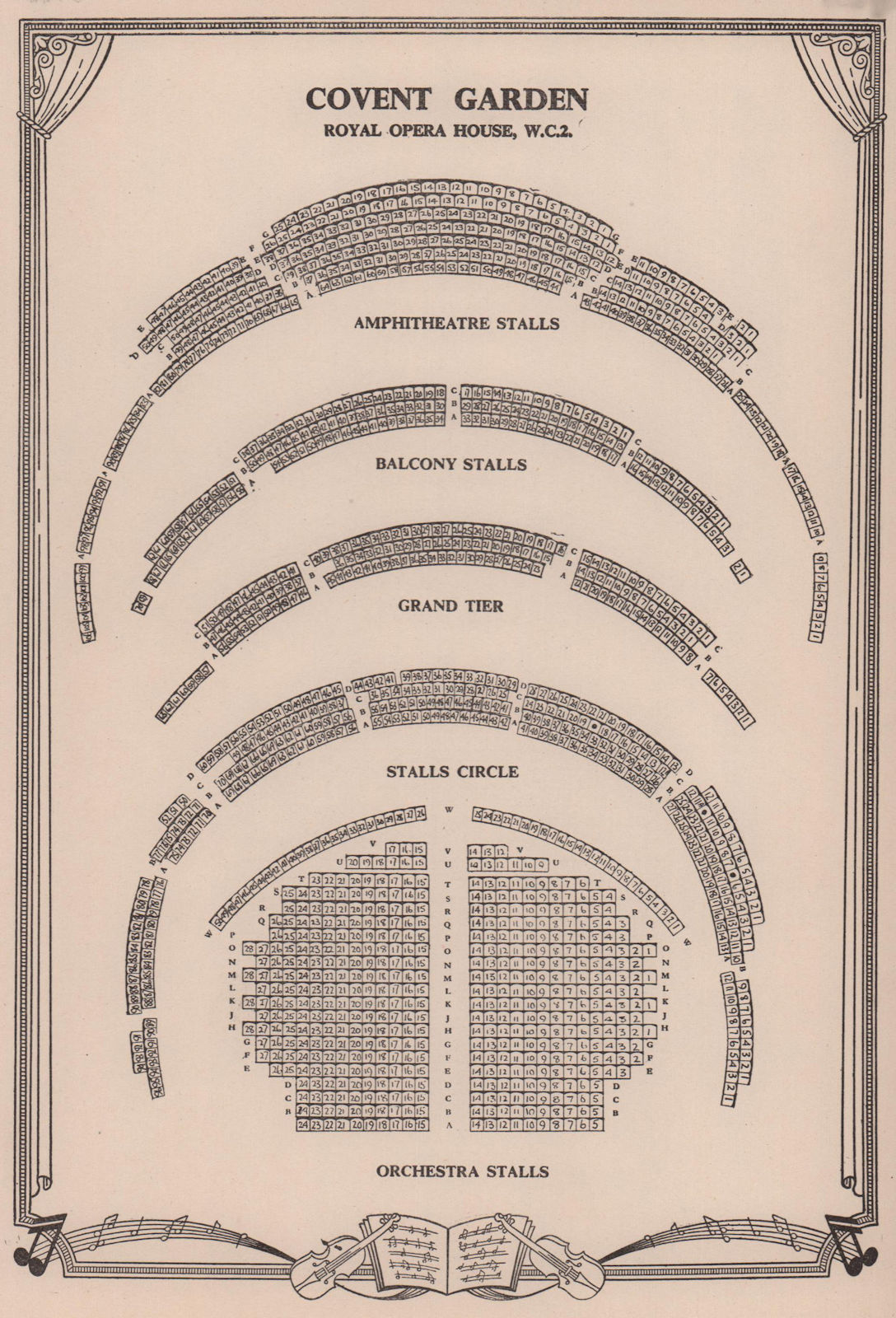 Associate Product Covent Garden Theatre, Royal Opera House, London. Vintage seating plan 1955