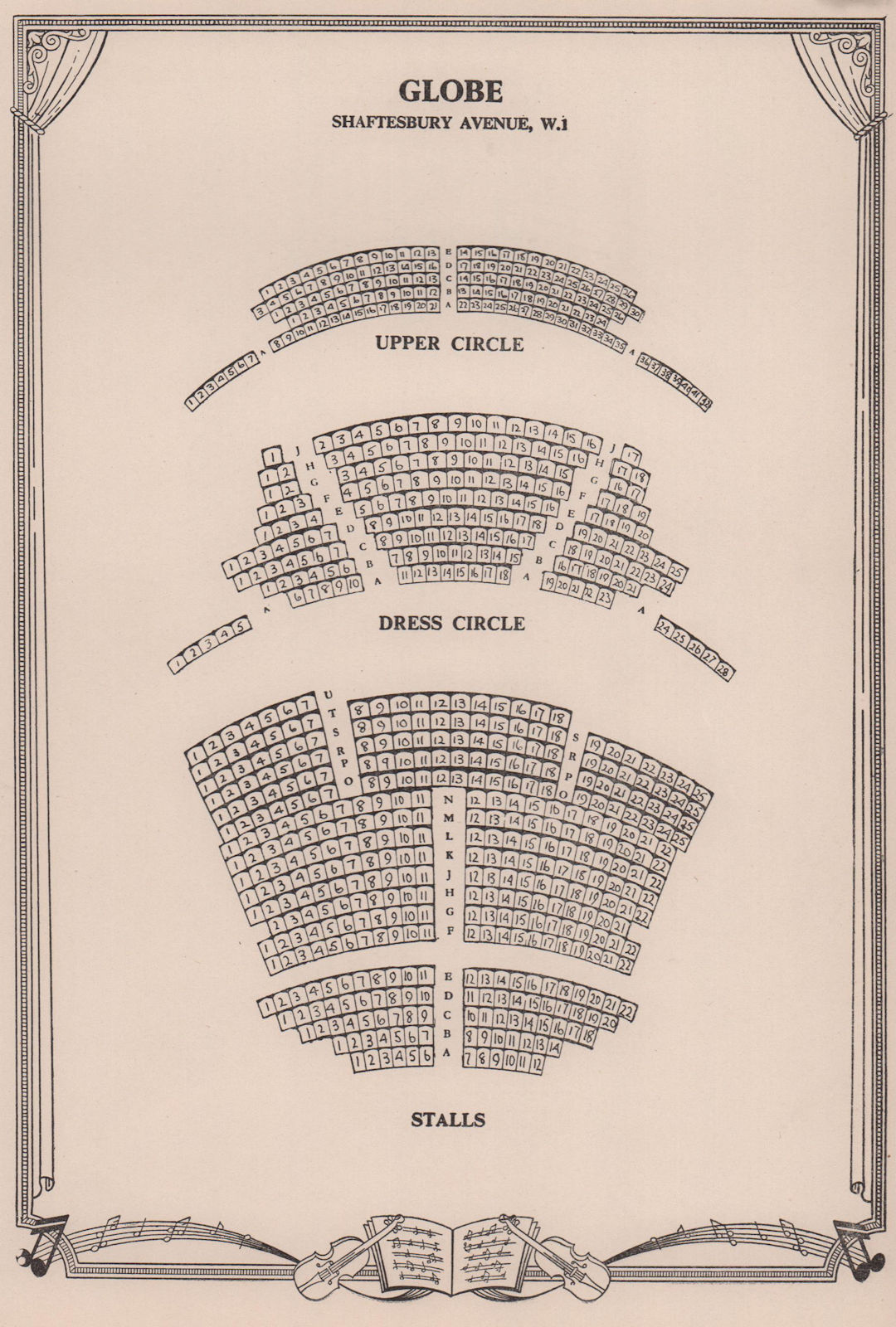 Globe (now Gielgud) Theatre, Shaftesbury Avenue. Vintage seating plan 1955