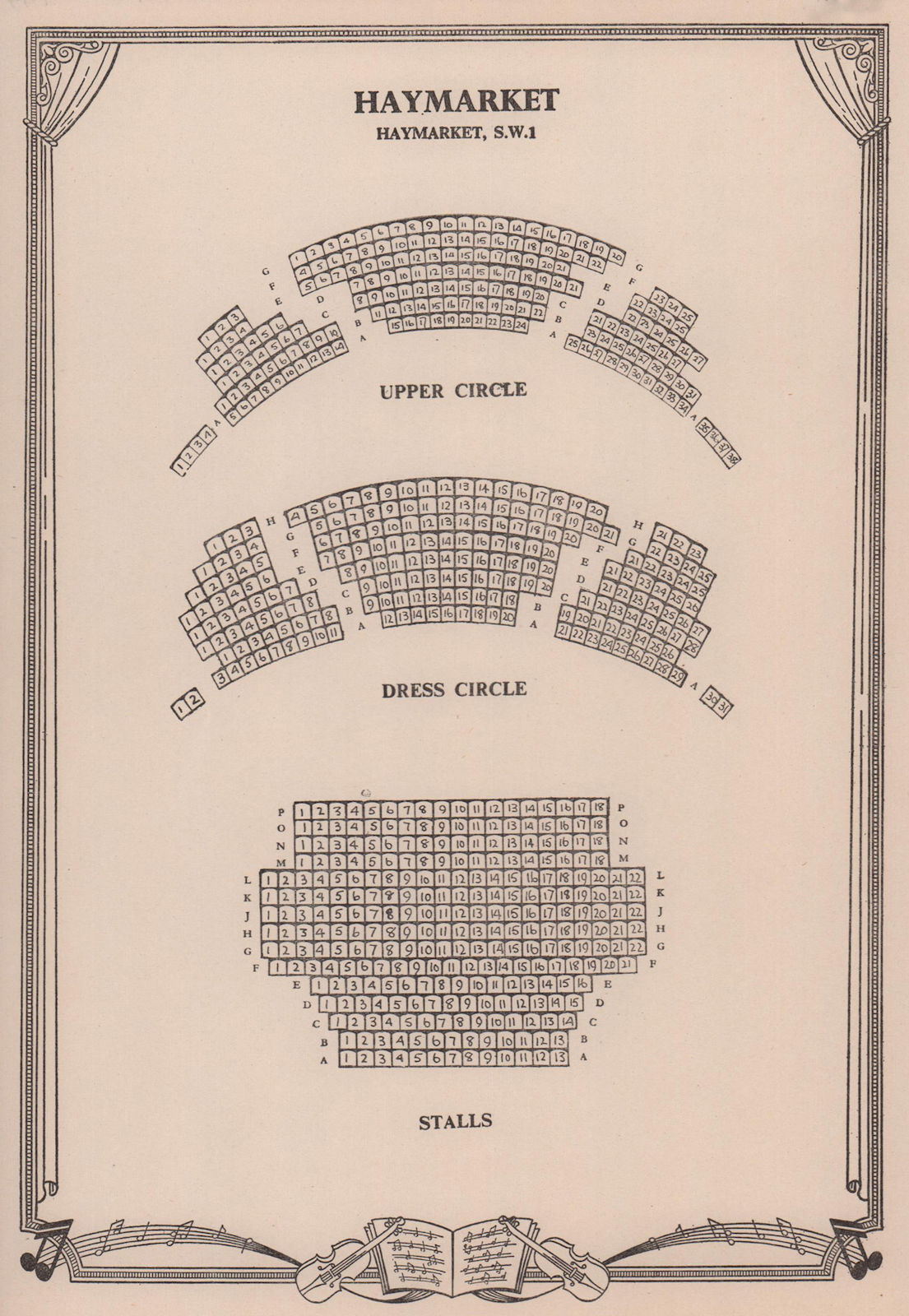 Haymarket Theatre (Theatre Royal), London. Vintage seating plan 1955 old print