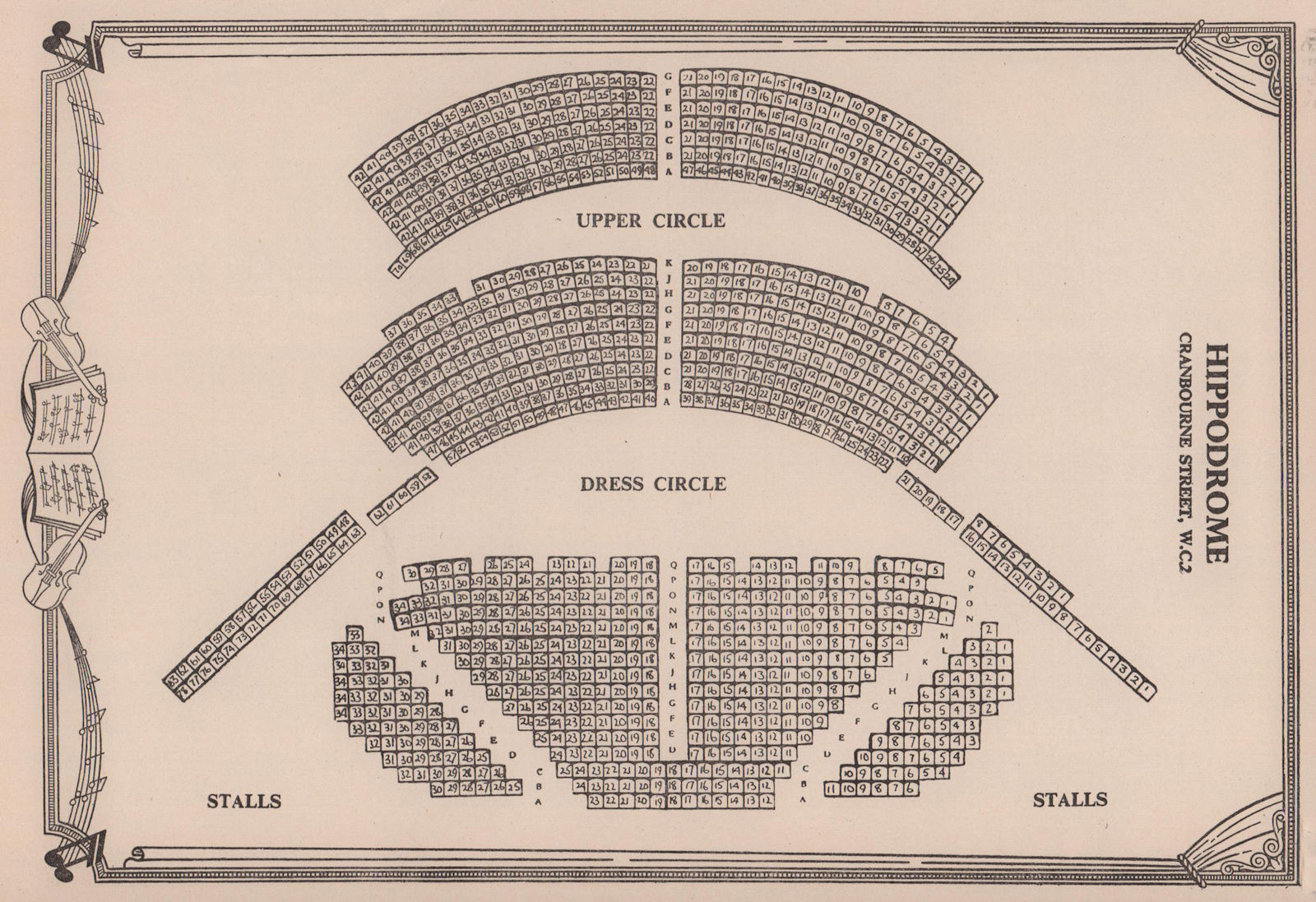 Hippodrome Theatre Leicester Square London Vintage Seating Plan 1955 Print