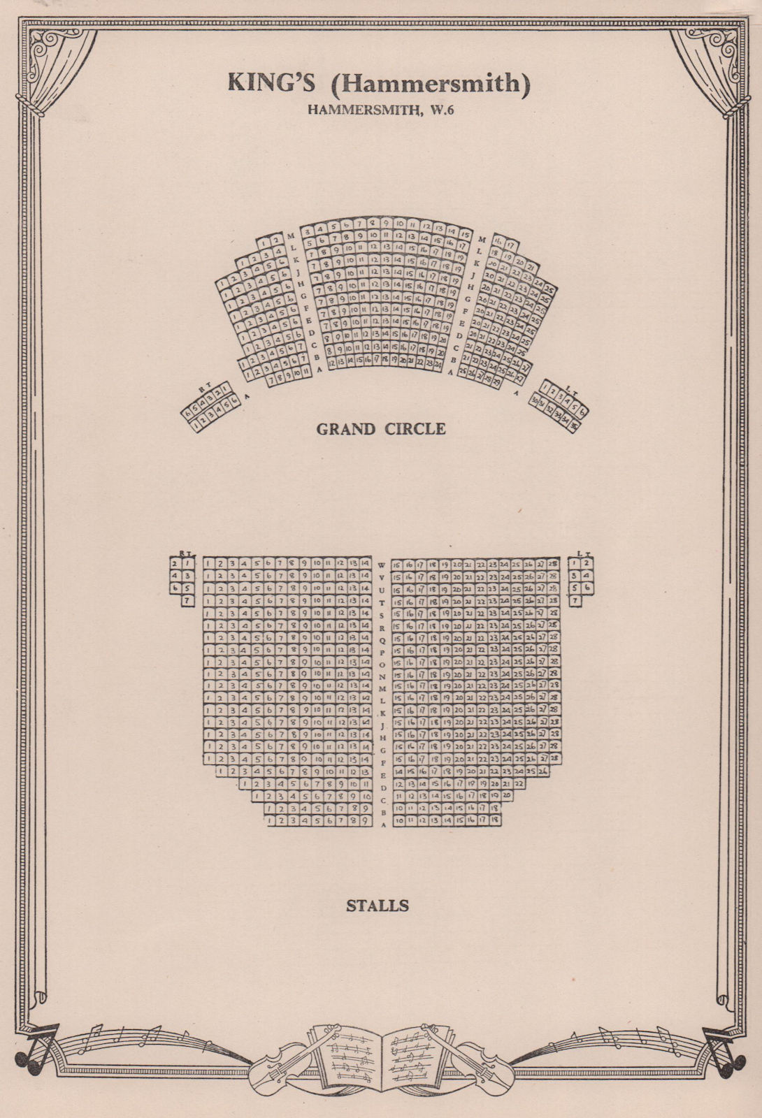 Associate Product Kings Theatre, Hammersmith Road, London. Vintage seating plan 1955 old print