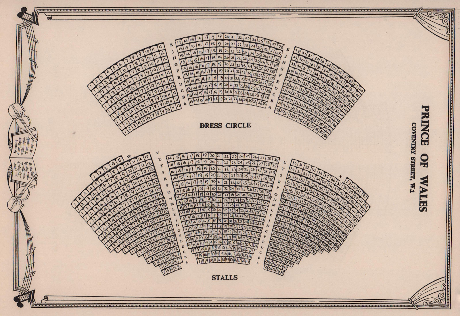 Associate Product Prince of Wales Theatre, Coventry Street, London. Vintage seating plan 1955