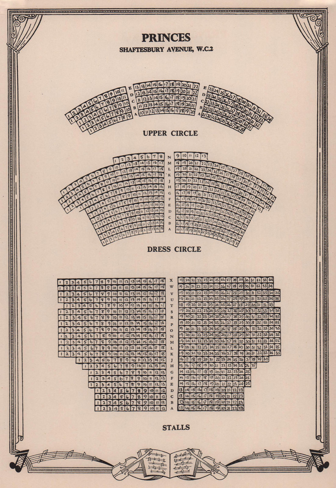 Associate Product Princes (Shaftesbury) Theatre, Shaftesbury Avenue. Vintage seating plan 1955