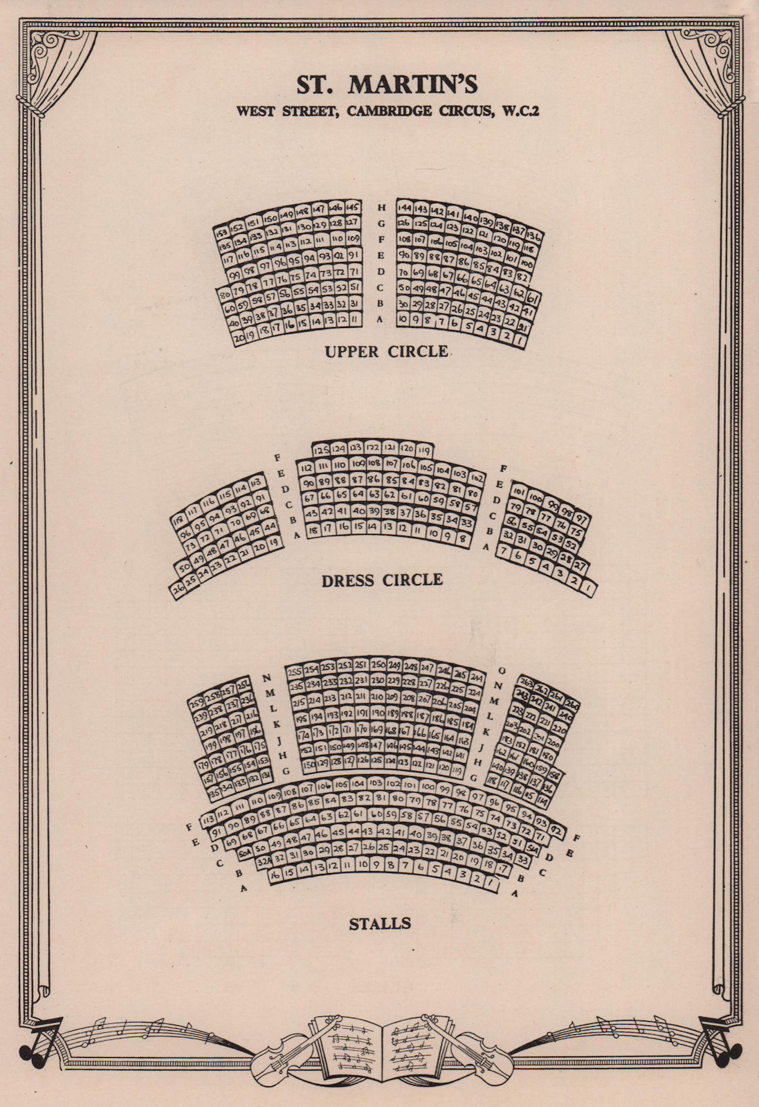 St. Martin's Theatre, West Street, Cambridge Circus. Vintage seating plan 1955